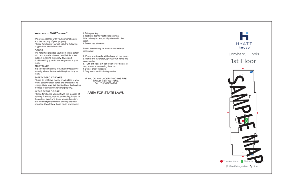 Hyatt House Guestroom Evacuation Insert Map — Horizontal