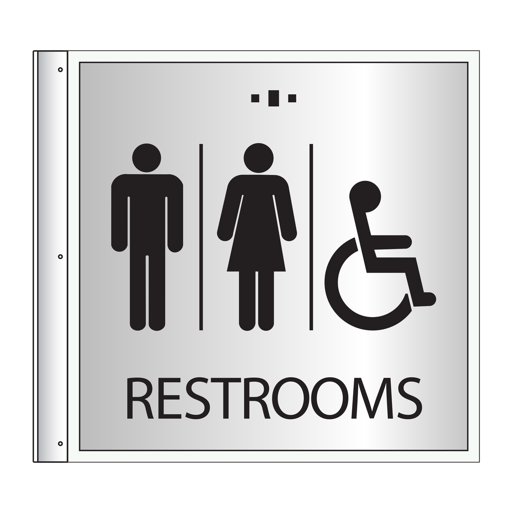 Marriott Flag Sign - Restrooms with Symbols (Silver Face)