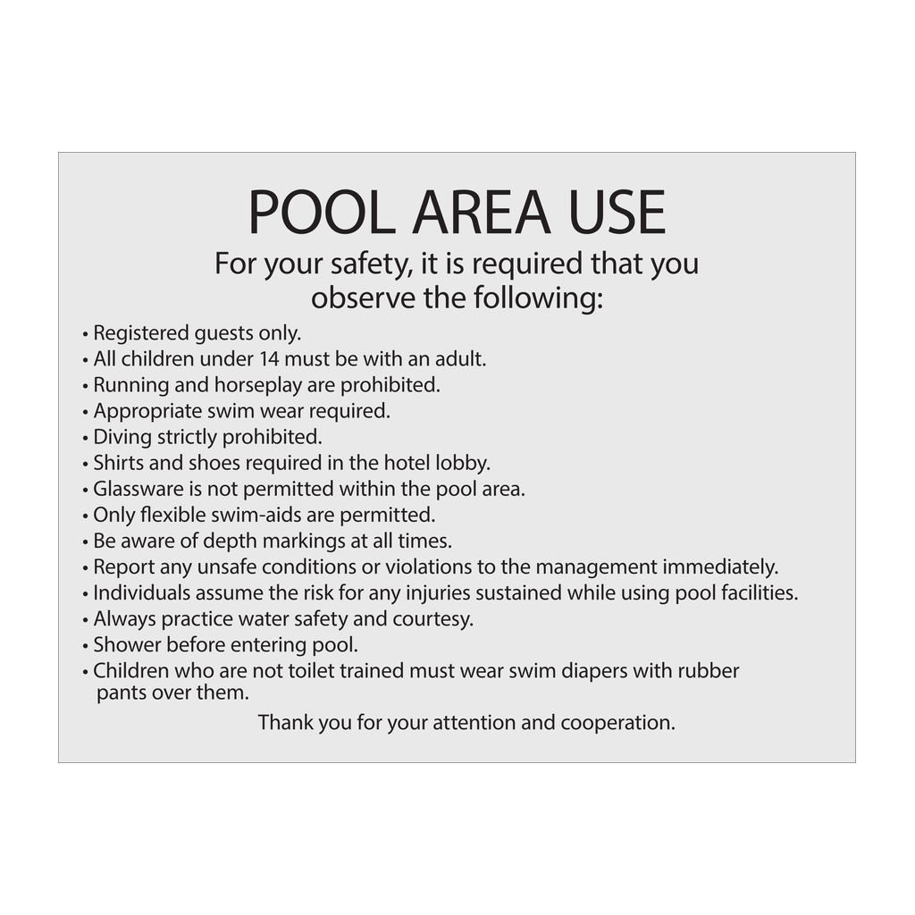 Marriott Pool Rules (Silver Face)