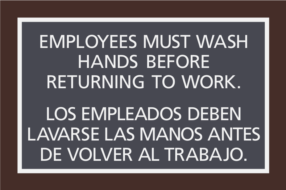 Residence Inn Informational - Employees Must Wash Hands (English/Spanish)