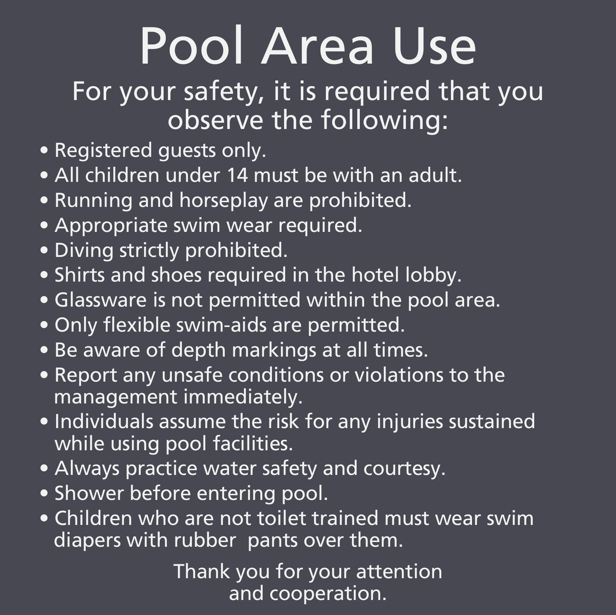 Residence Inn Pool Sign - Pool Area Use