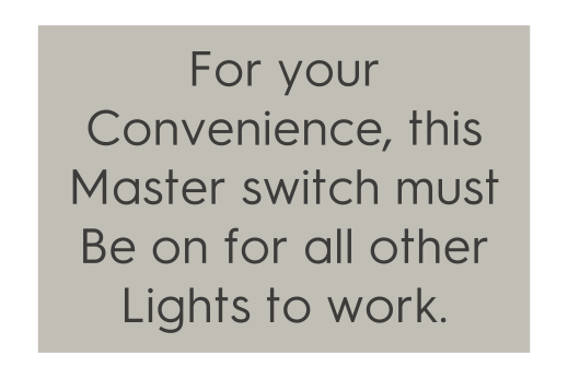 TownePlace Suites Informational Sign - For Your Convenience, This Master Switch Must Be On For All Other Lights To Work.