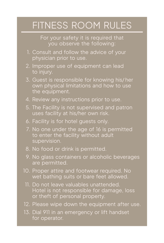 Hyatt Select Fitness Center Guidelines
