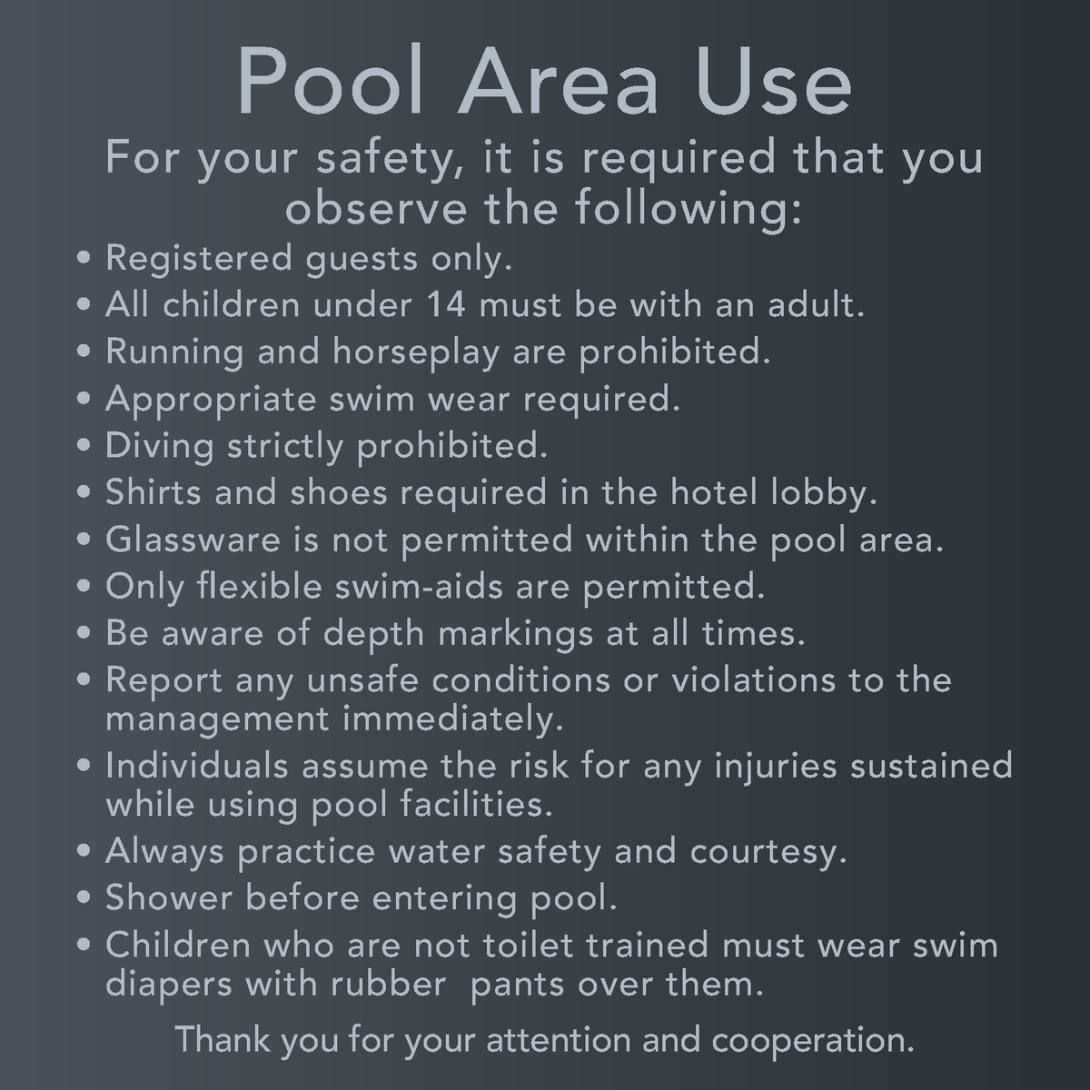 Delta Hotels Pool Area Use Rules Sign
