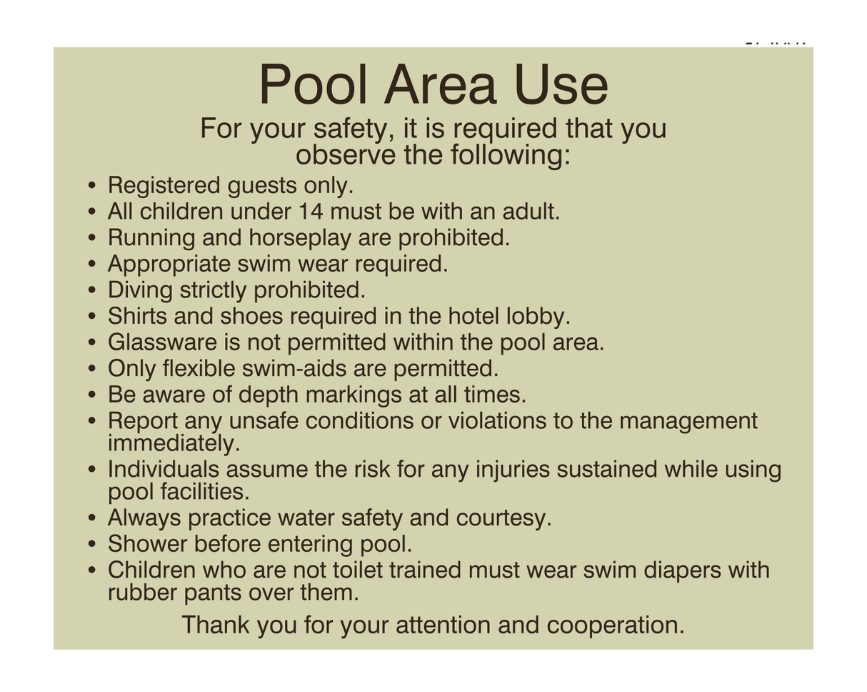 SpringHill Suites Pool Informational - Pool Area Use