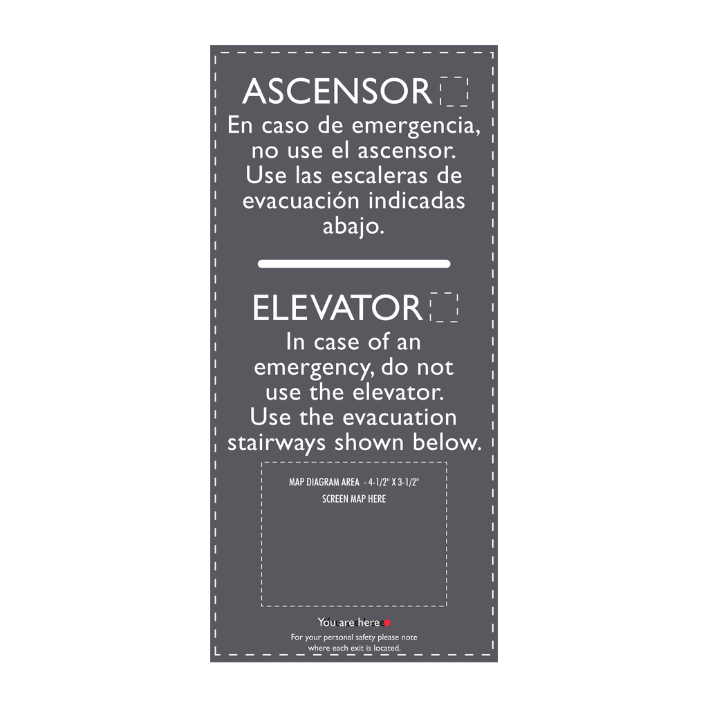 AC Hotel Elevator Evacuation Map Sign - Evacuation Stairways (Bilingual)
