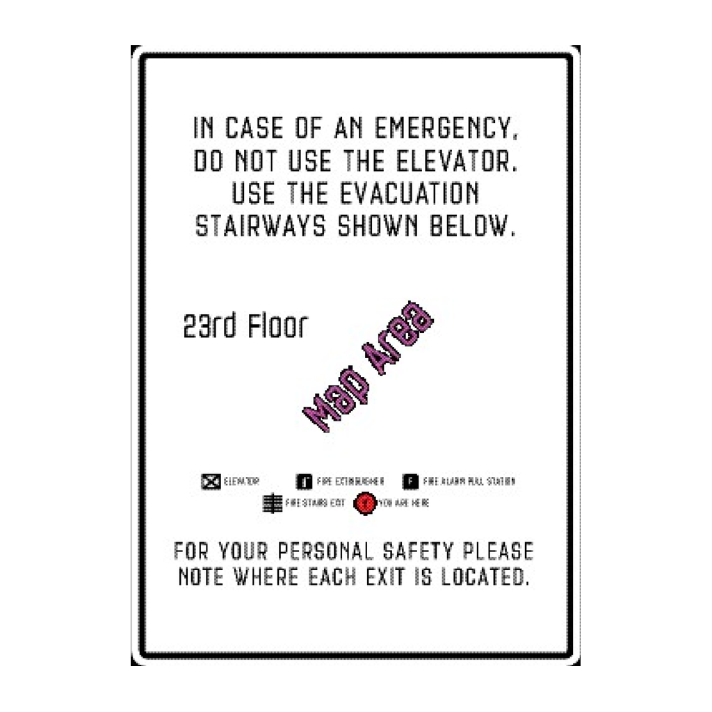Moxy Fire Evacuation Plan - Elevator - Stairways - BOH (White)