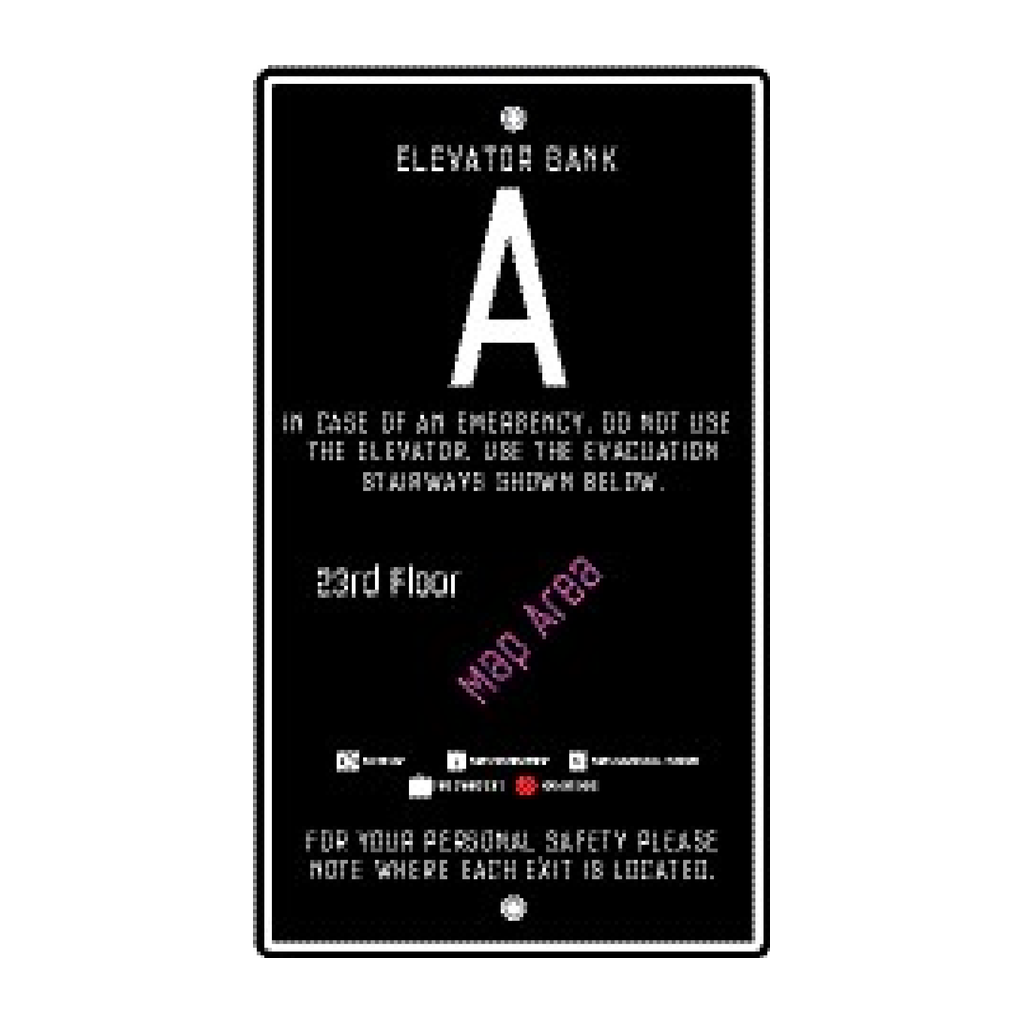 Moxy Fire Evacuation Plan - Elevator with Bank Info - Bank A - Stairways (Black)