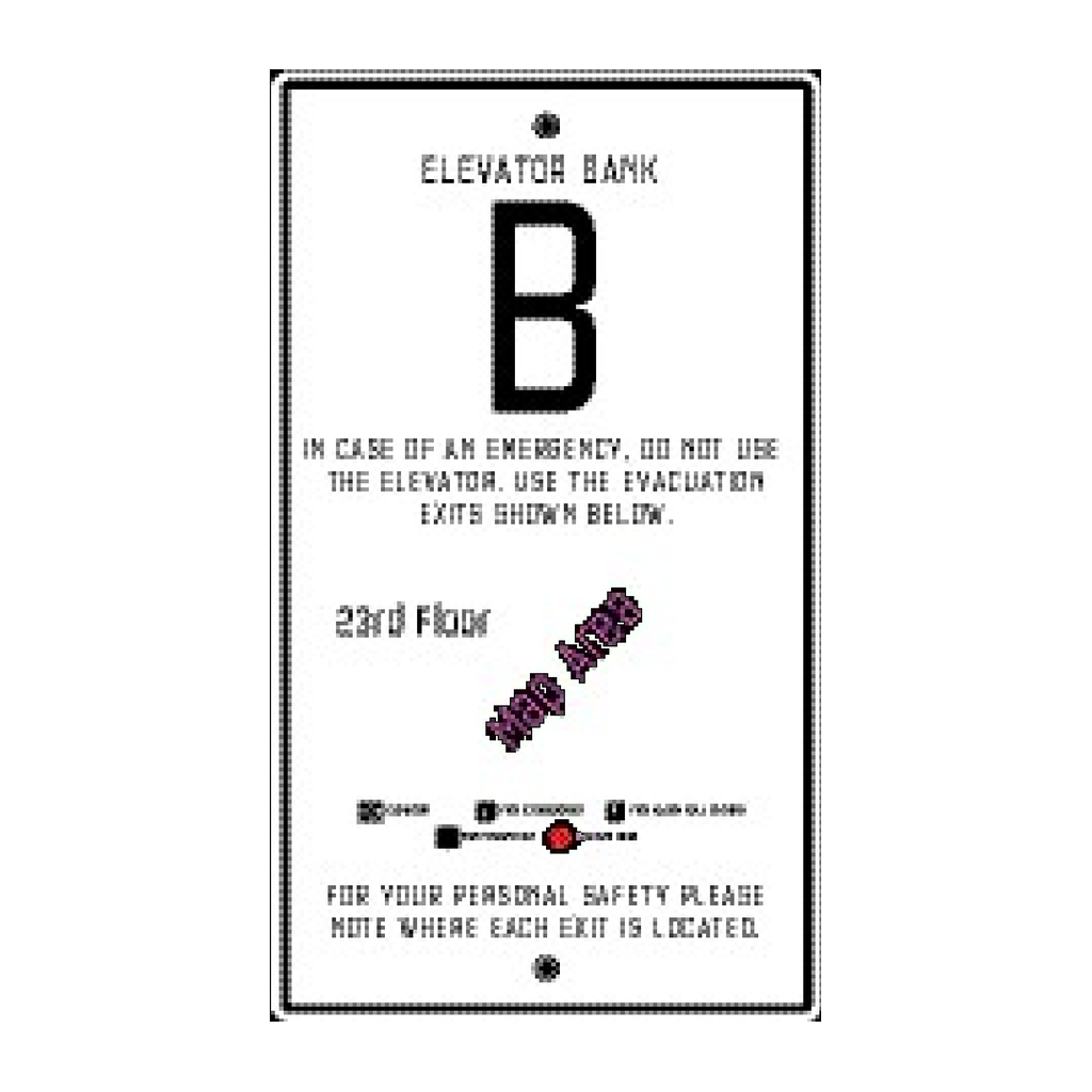 Moxy Fire Evacuation Plan - Elevator with Bank Info - Bank B (White)