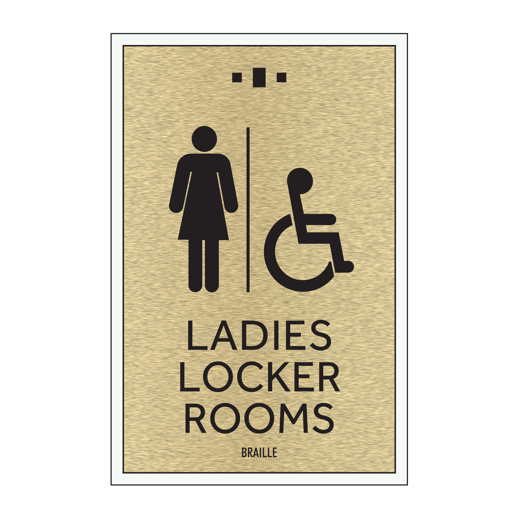 Marriott 3 Line Restroom ID Sign - Ladies Accessible Locker Rooms (Gold Face)