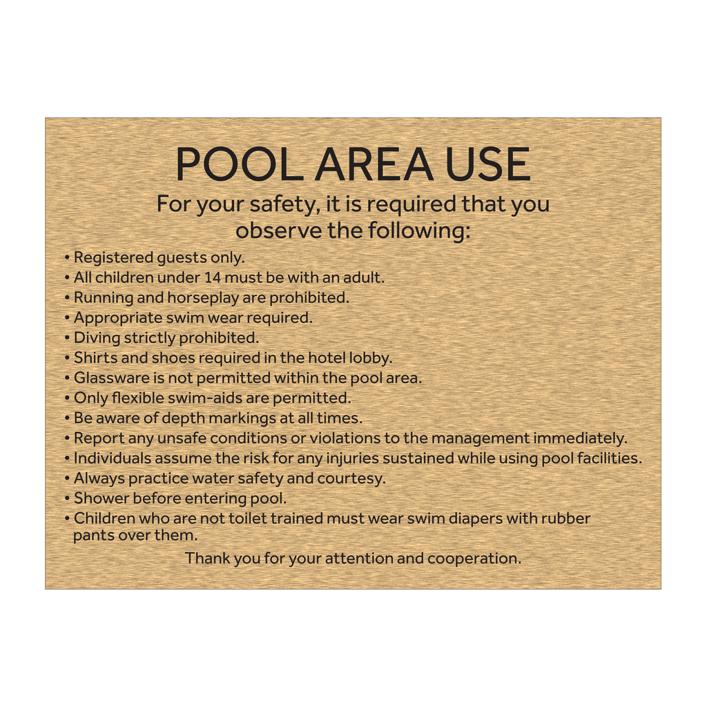 Marriott Pool Rules (Gold Face)