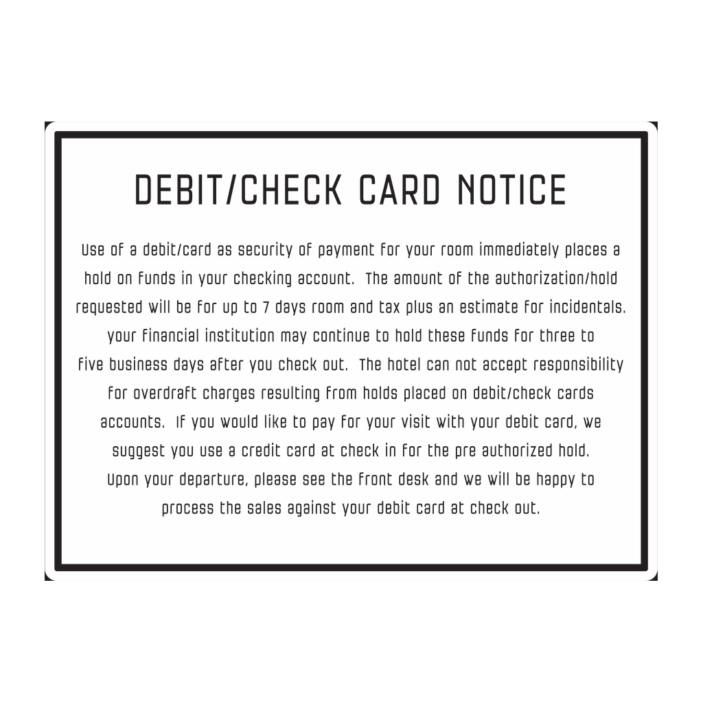 Moxy Bent Debit/Check Card Notice (White)