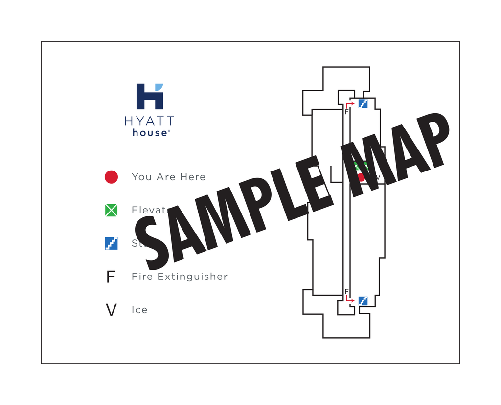 Hyatt House  Guest Area Elevator Evacuation Paper Fire Evacuation Map — Horizontal