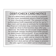 Marriott Bent Sign: Debit/Check Card Notice (Silver Face)