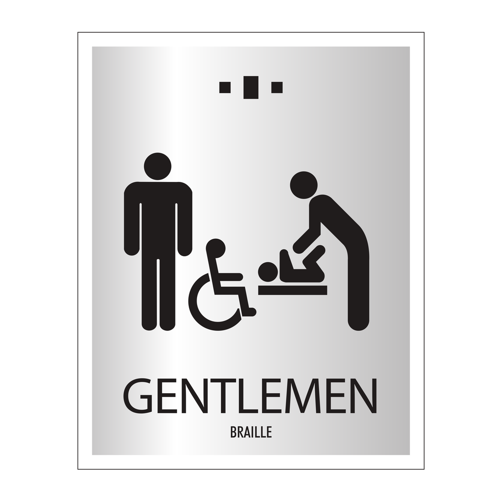 Marriott 1 Line Restroom ID Sign - Gentlemen Accessible With Changing Station (Silver Face)