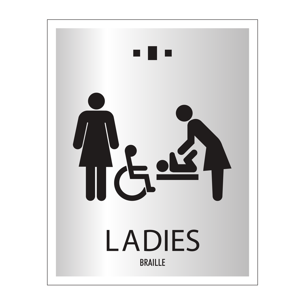 Marriott 1 Line Restroom ID Sign - Ladies Accessible With Changing Station (Silver Face)