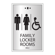 Marriott 3 Line Restroom ID Sign - Unisex Accessible Family Locker Rooms (Silver Face)
