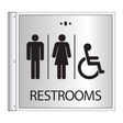 Marriott Flag Sign - Restrooms with Symbols (Silver Face)