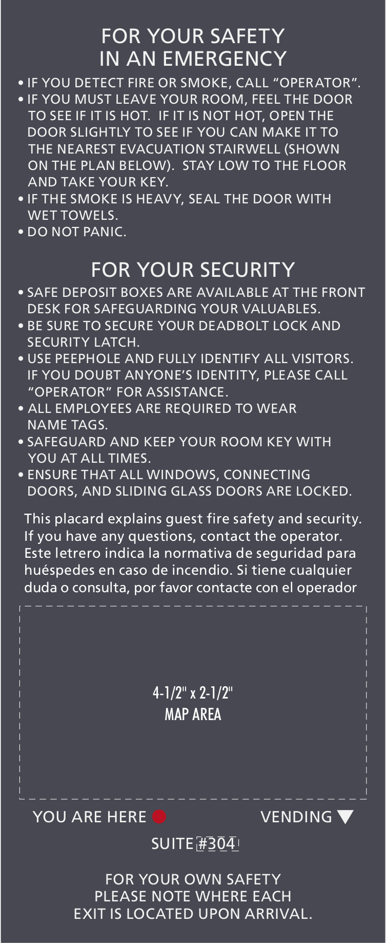 Residence Inn Guestroom Evacuation Plan with Insert (Vertical)