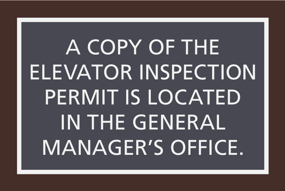 Residence Inn Informational - Elevator Inspection Permit Location