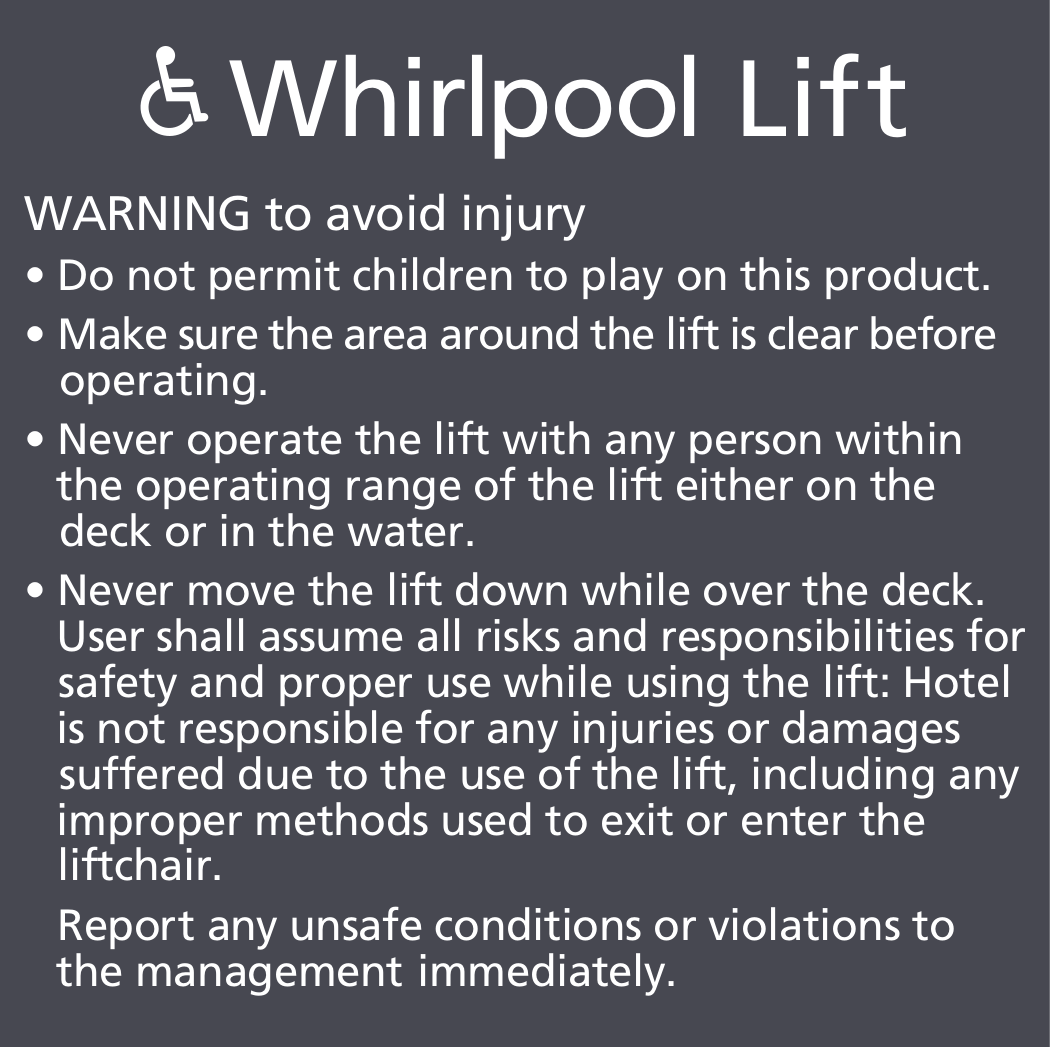 Residence Inn Pool Sign - Whirlpool Lift