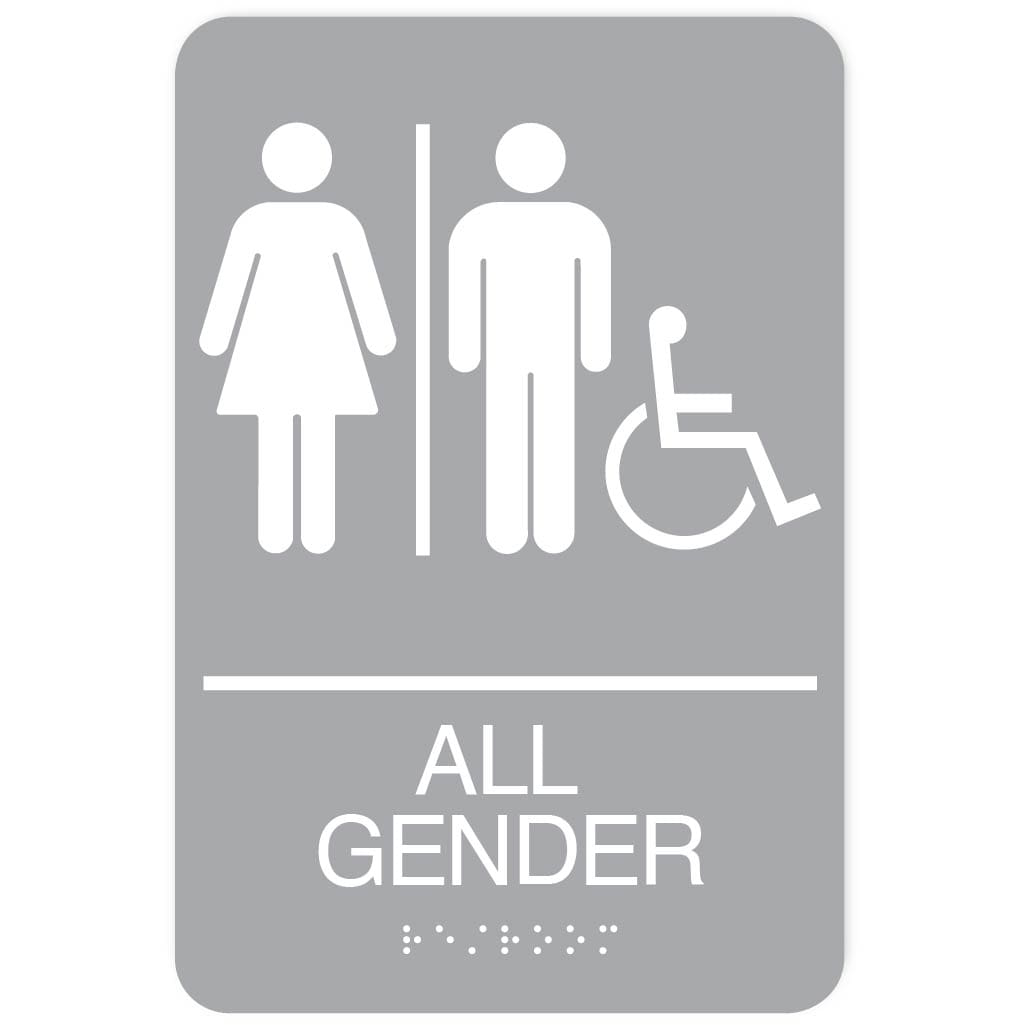 Publix All Gender Restroom Sign, Accessible, Rounded Corners - Light Grey
