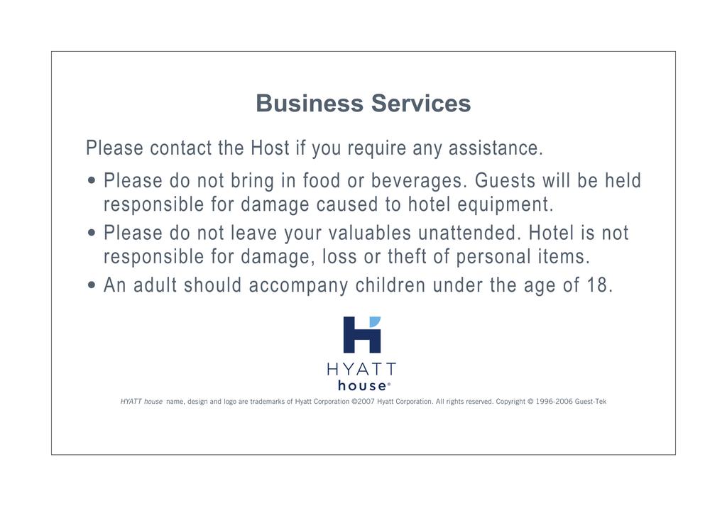 Hyatt House Business Services Paper Insert