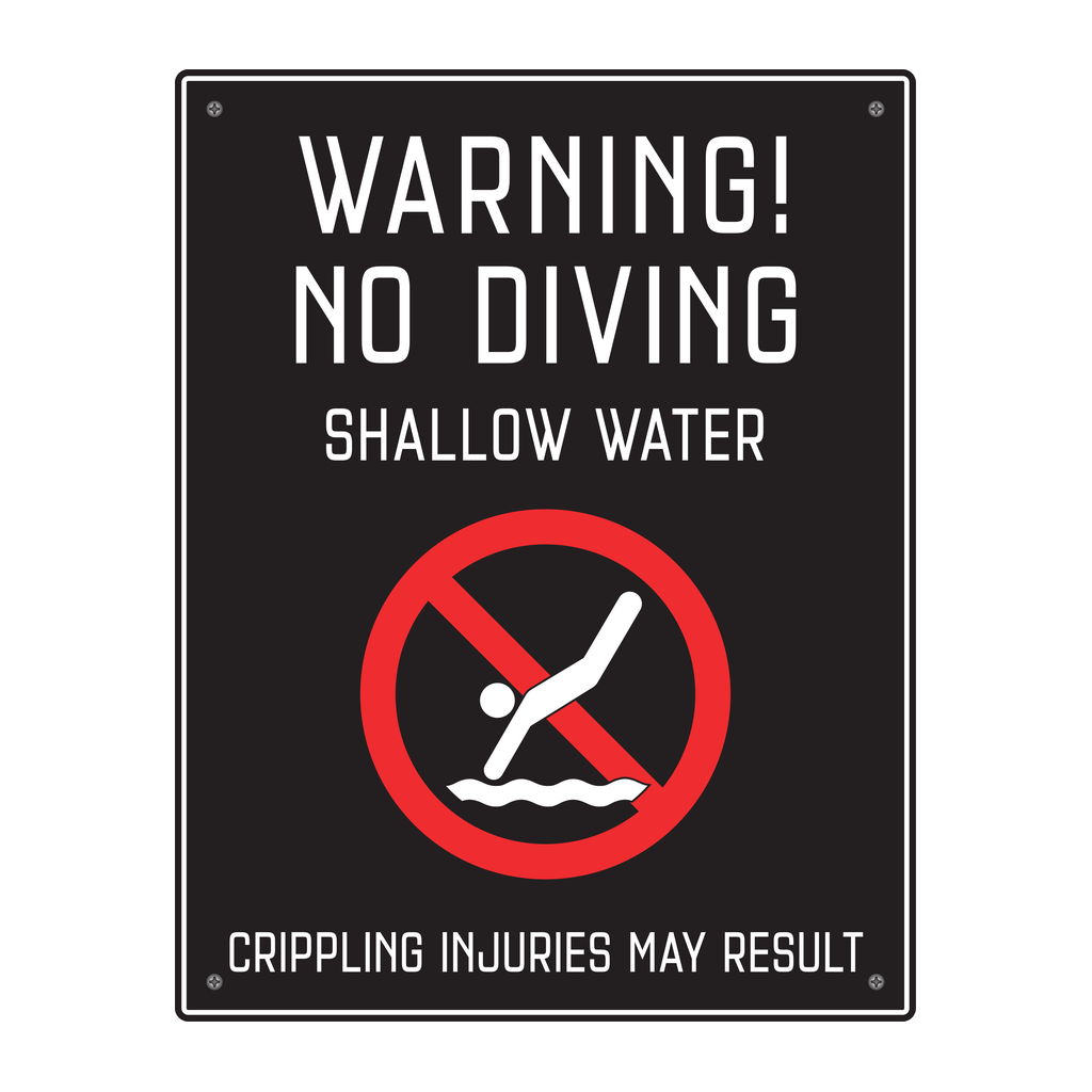 Moxy Pool Warning - No Diving - Shallow Water (Black)