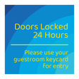Days Inn Informational Sign - Doors Locked 24 Hours (Blue Rectangle)