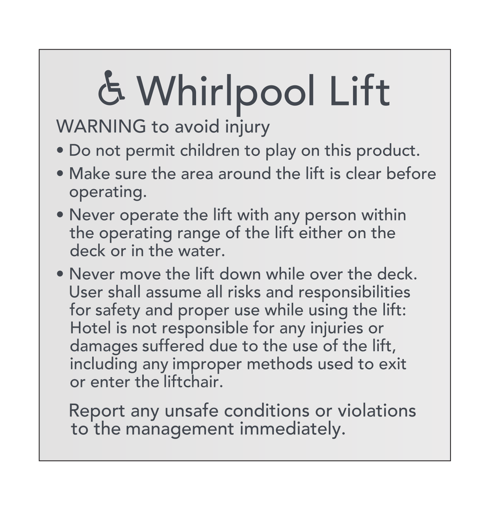 Courtyard Pool Sign - Whirlpool Lift