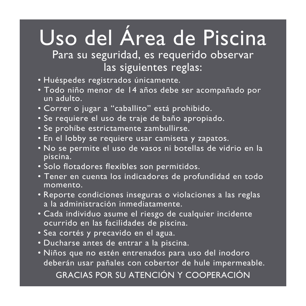 AC Hotel Pool Rules Sign (Bilingual)