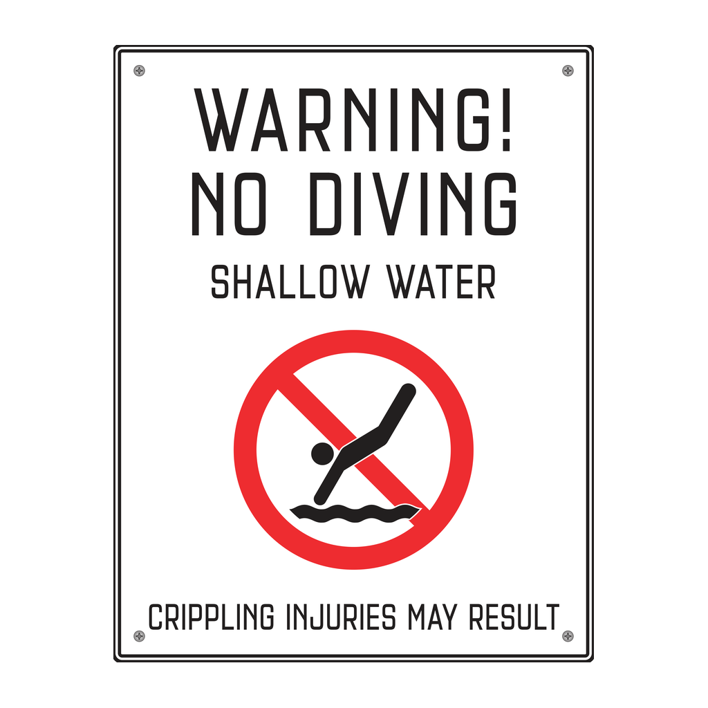 Moxy Pool Warning - No Diving - Shallow Water (White)