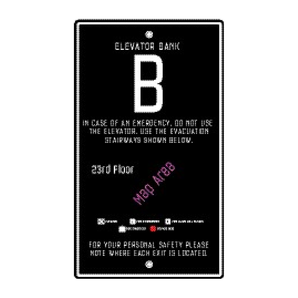 Moxy Fire Evacuation Plan - Elevator with Bank Info - Bank B - Stairways (Black)