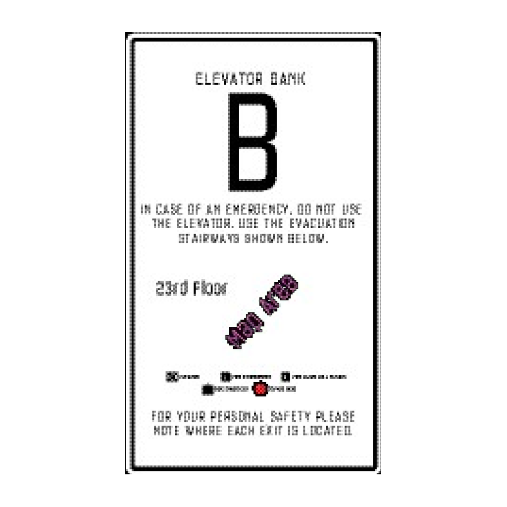 Moxy Fire Evacuation Plan - Elevator with Bank Info - Bank B - Stairways - BOH (White)