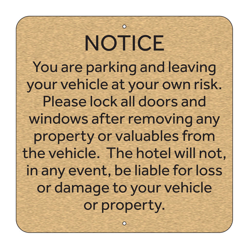 Marriott Warning Sign for Parking Lot (Gold Face)
