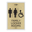 Marriott 3 Line Restroom ID Sign - Unisex Accessible Family Locker Rooms (Gold Face)