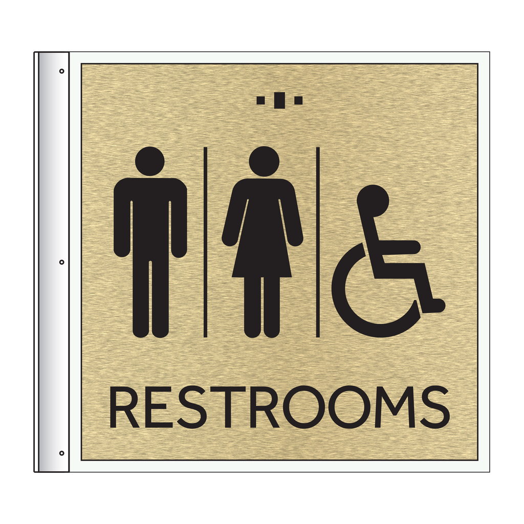 Marriott Flag Sign - Restrooms with Symbols (Gold Face)